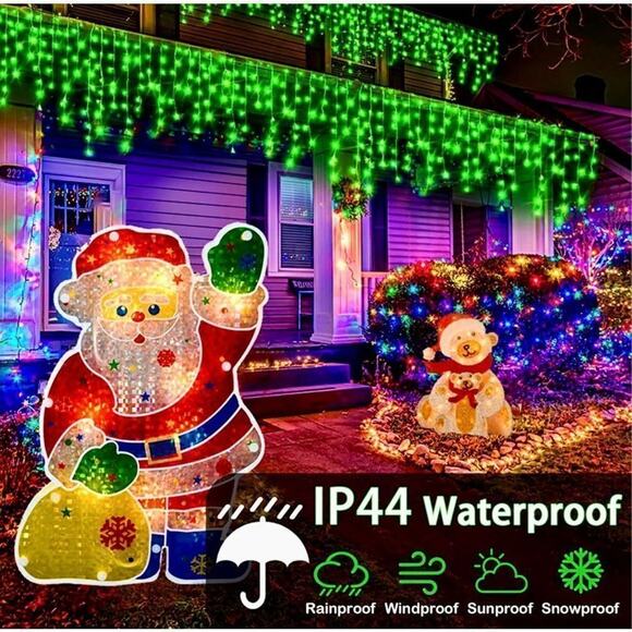 Christmas Lights Decorations Outdoor 640 LED 8 Mode 120 Drops Green 65.5ft Timer - Picture 2 of 6